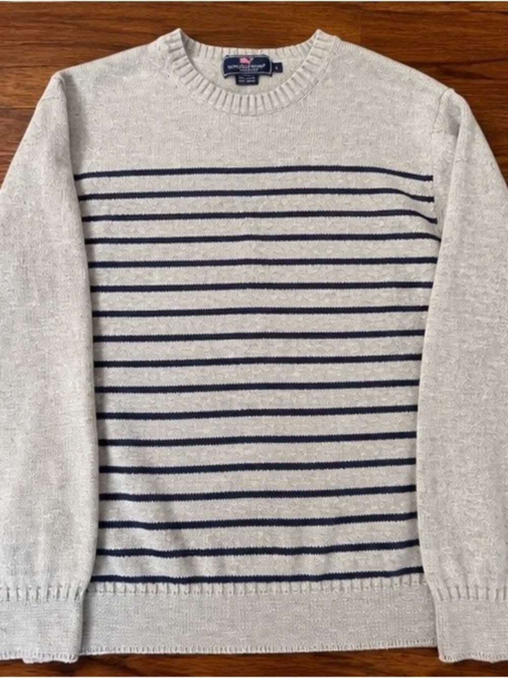 Vineyard Vines Women’s Cream and Navy Striped Crewneck Sweater